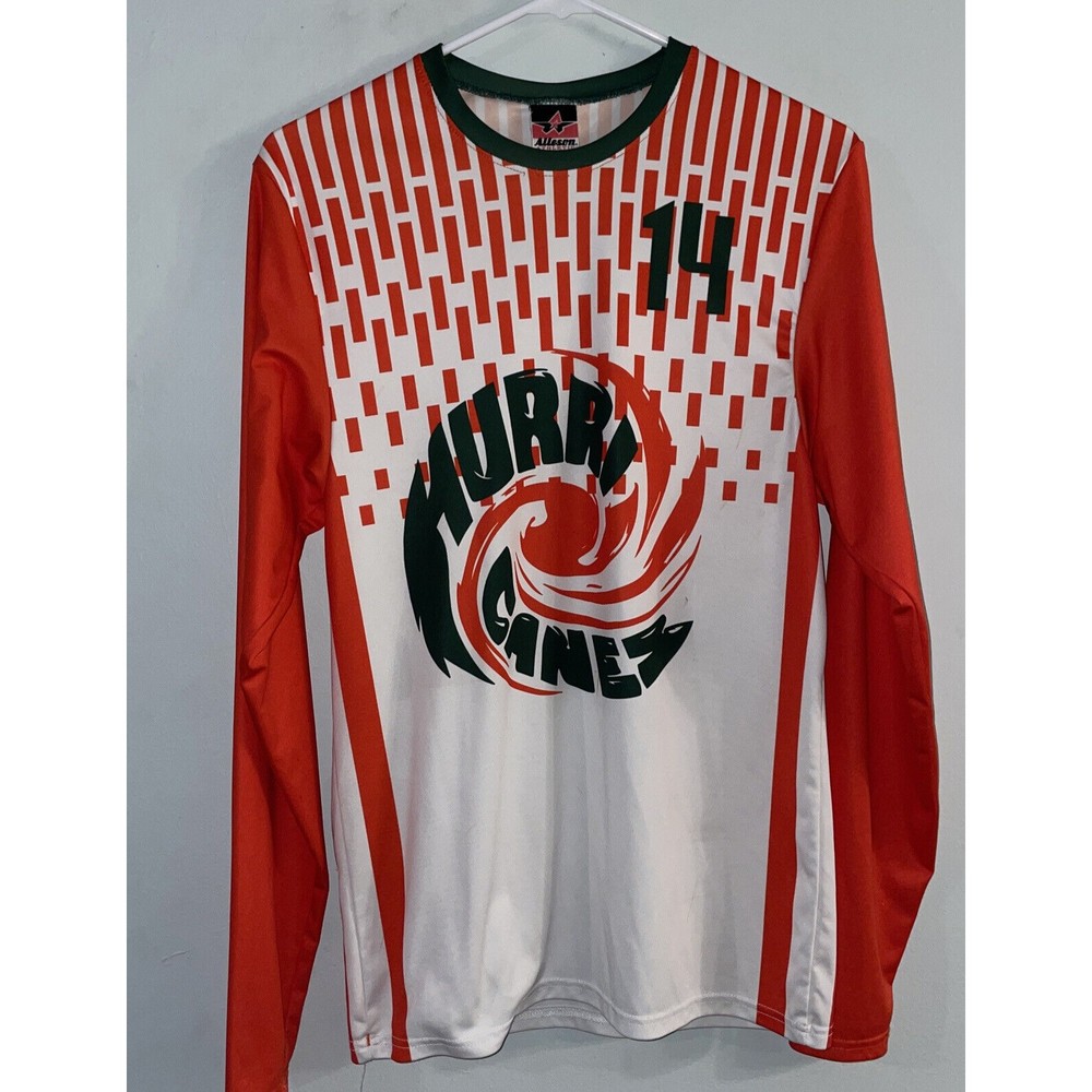Miami Hurricanes Long Sleeve Graphic Soccer Volleyball Jersey Shirt SZ Small